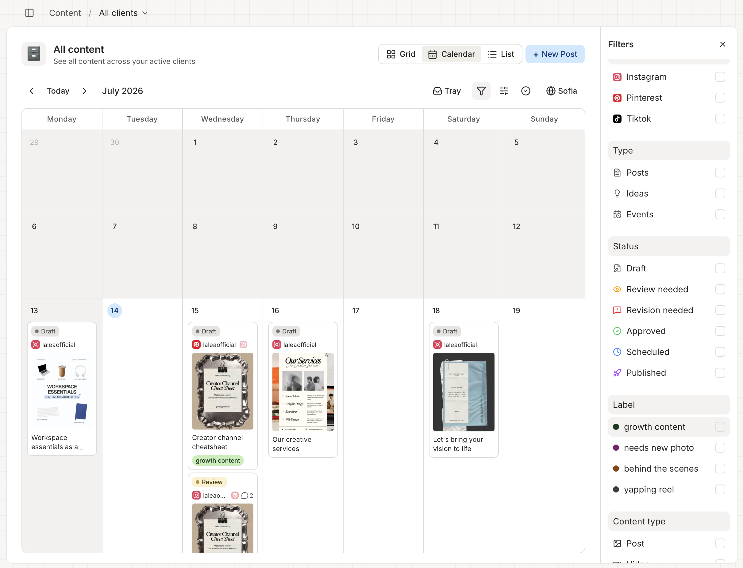 The content filter panel with the Labels section expanded and two labels checked